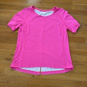 Lululemon Run Short Sleeve pink striped shirt, size 8